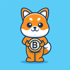 Cute shiba inu dog with coin cartoon vector illustration isolated