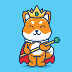 Cute shiba inu dog with crown cartoon vector illustration isolated