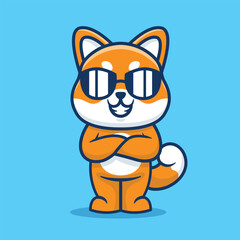 Cute shiba inu dog with sunglasses cartoon vector illustration isolated