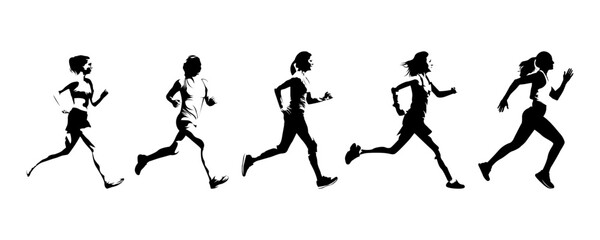 Running woman silhouette. Set of female sprinter vector illustration