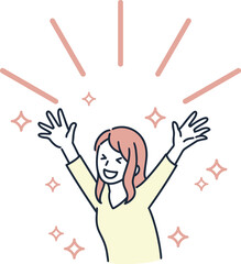 手を挙げて喜ぶ女性　シンプルイラスト