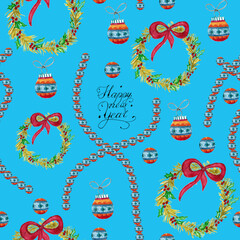Seamless pattern for new year and christmas. Watercolor drawing.