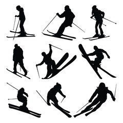 Vector set Silhouette of a skier in winter