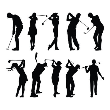 set of golfer sports vector silhouette