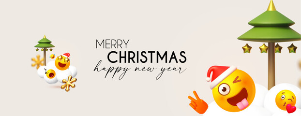 Merry Christmas and Happy New Year funny design template with smiling Santa Claus faces. Happy holidays.