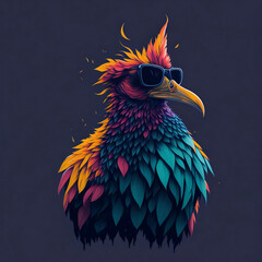detailed illustration of a chicken head wearing trendy sunglasses, in Studio style. AI Generated