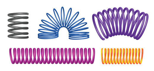 set coil spring twisted, metal industrial coil isolated. 3d rendering