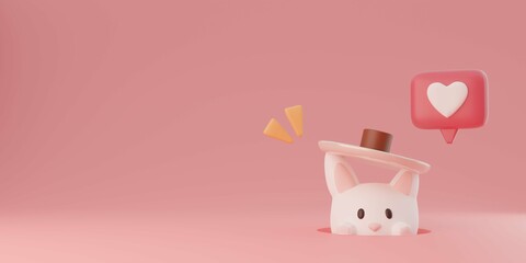 Pink Rabbit Minimal Social Media 3D rendering wallpaper for banner, website, and illustration. concept of business technology, e-commerce, online marketing, and advertisement
