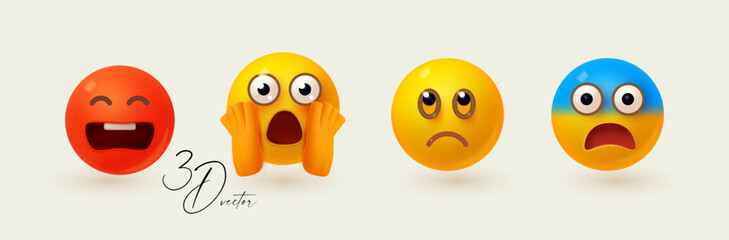 Yellow ball with face set. Emotion expression collection. Fear, irritation, anger, depression, sadness