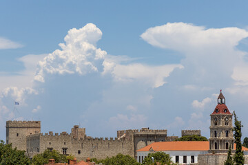 Hospitaller knights palace in Rhodes, Greece viewed from top of city walls