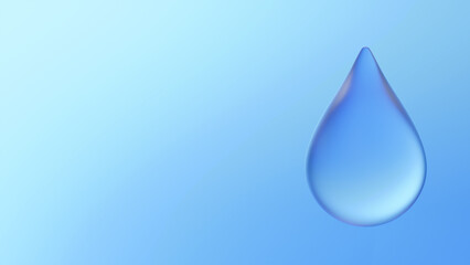 青色背景に水滴。3d。コピースペース。（横長）