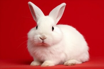 white rabbit on red background. 