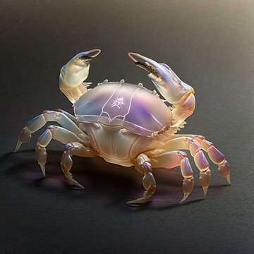 Surreal shiny glowing crab model,3D render ,Surreal shiny glowing crab model