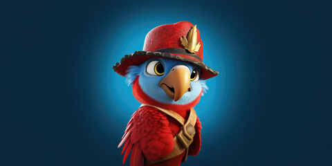 Cartoon Parrot Dressed as a Pirate with copy space  Generative Ai