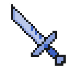 Pixel Blue Dagger Icon, Isolated