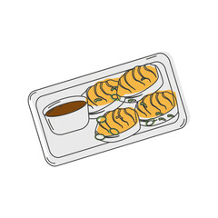 Asian street food. Fast food. Gyoza Japanese fried dumplings with stuffing. Duddle style. Menu design of a restaurant, cafe, diner. Vector illustration.