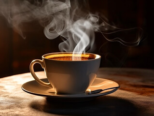 a hot coffee cup on a diner table