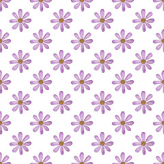 Pink chamomile, geometric pattern. Seamless pattern, watercolor illustration