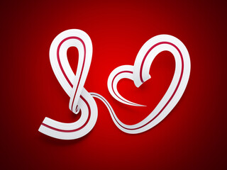 3d Flag Of Georgia Country Heart Shaped Wavy Awareness Ribbon flag On Red Background 3d illustration