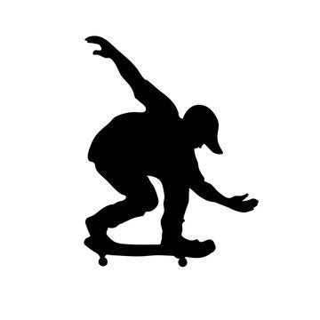 Silhouette of a skateboarder performing a jumping trick, vector illustration