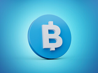 3d White Baht Symbol On Rounded Shiny Blue Icon Isolated On Blue Background, 3d illustration