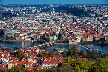 Fototapeta na wymiar Prague, the capital of the Czech Republic view from the Petřín lookout tower.