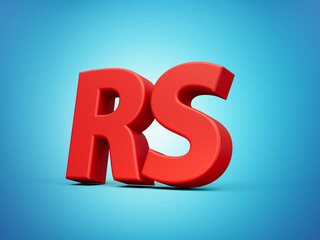 3d Shiny Red Pakistani Rupee RS Currency Icon Symbol Isolated On Blue Background, 3d illustration