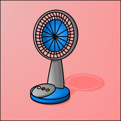 an illustration of a blue fan on a pink background