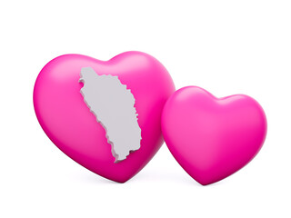 3d Shiny Pink Hearts With 3d White Map Of Dominica Isolated On White Background 3d illustration