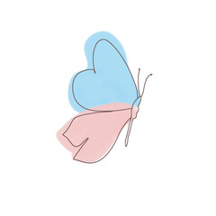 blue pink butterfly on white background