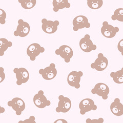 Cute teddy bear repeat pattern, seamless repeating background with bear head silhouettes