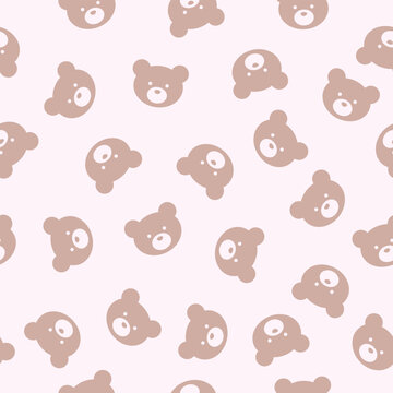 Naklejki Cute teddy bear repeat pattern, seamless repeating background with bear head silhouettes
