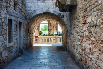 The narrow streets of the medieval city. Split, Croatia