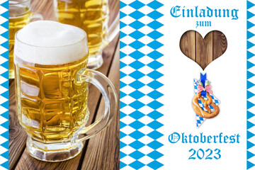 Einladung zum Oktoberfest in München 2023  Bier und Dekoration mit Herz