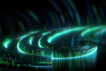 abstract futuristic background with green glowing neon moving high speed wave lines and bokeh lights. Data transfer concept Fantastic wallpaper, Ai Generative