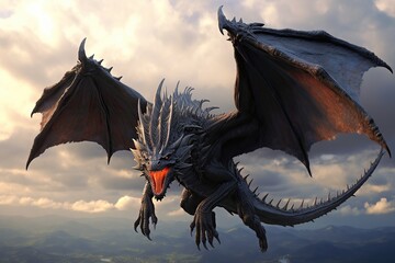  a dragon flying through a cloudy sky created by generative AI