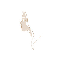 Profile of beautiful girl with long hair one line art. Beautiful woman fashion abstract female portrait, isolated vector illustration. Tattoo, print and logo design for spa or beauty salon.