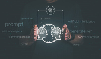 The concept of using digital media, technology, Surfing the world online, males using AI-powered smartphones to command or use social media, remote working concept, working from home via the internet