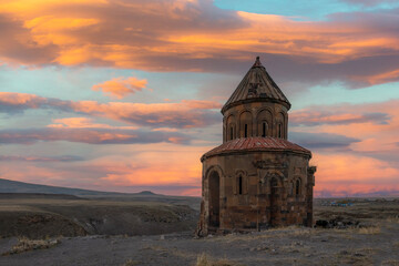 Ani ruins and colorful skies in Kars city border with Armenia