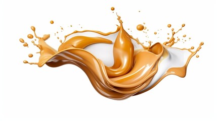 Fototapeta premium Caramel splash isolated on white background. Generative Ai
