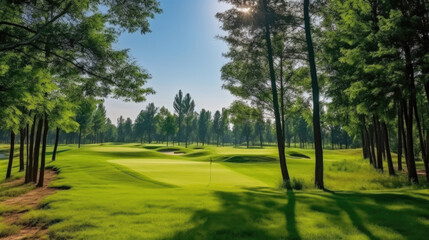 Green grass area in golf courses in bright day