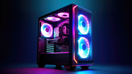 A gaming computer with RGB LED lighting - obrazy, fototapety, plakaty
