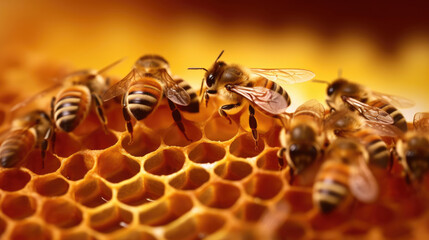 Close up photography of bees in a honeycomb