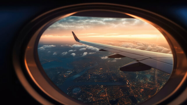 View from the airplane window with drizzling rain