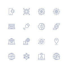 Internet line icon set on transparent background with editable stroke. Containing internet, laptop, local network, localization, location pin, network, networking, no connection, no internet.