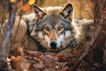 Obraz premium Wolf in the Forest - Generative AI