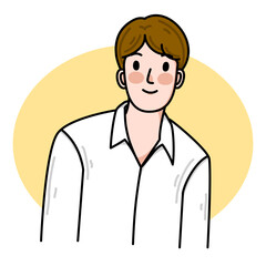 Fototapeta premium Yong man cartoon drawing flat design style minimal illustration on white background.