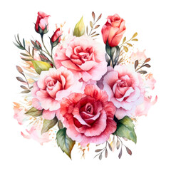 ai generated clipart carnation bouquet painted with watercolor technique