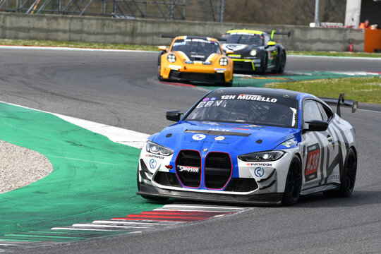 Scarperia, 23 March 2023: BMW M4 GT4 of Team Simpson Motorsport drive by Vladykin-Carl- Cavers-Holloway in action during 12h Hankook Race at Mugello Circuit in Italy.