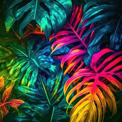 Fototapeta na wymiar Colorful neon tropical Generative AI